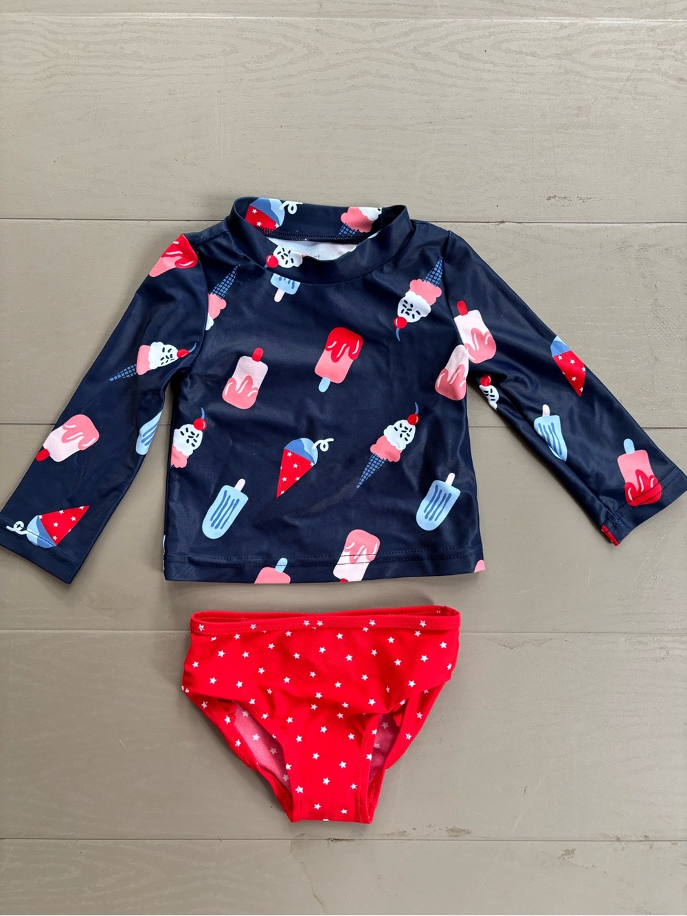 Carter's Navy, Red & Pink Ice Cream Print Rash Guard Set